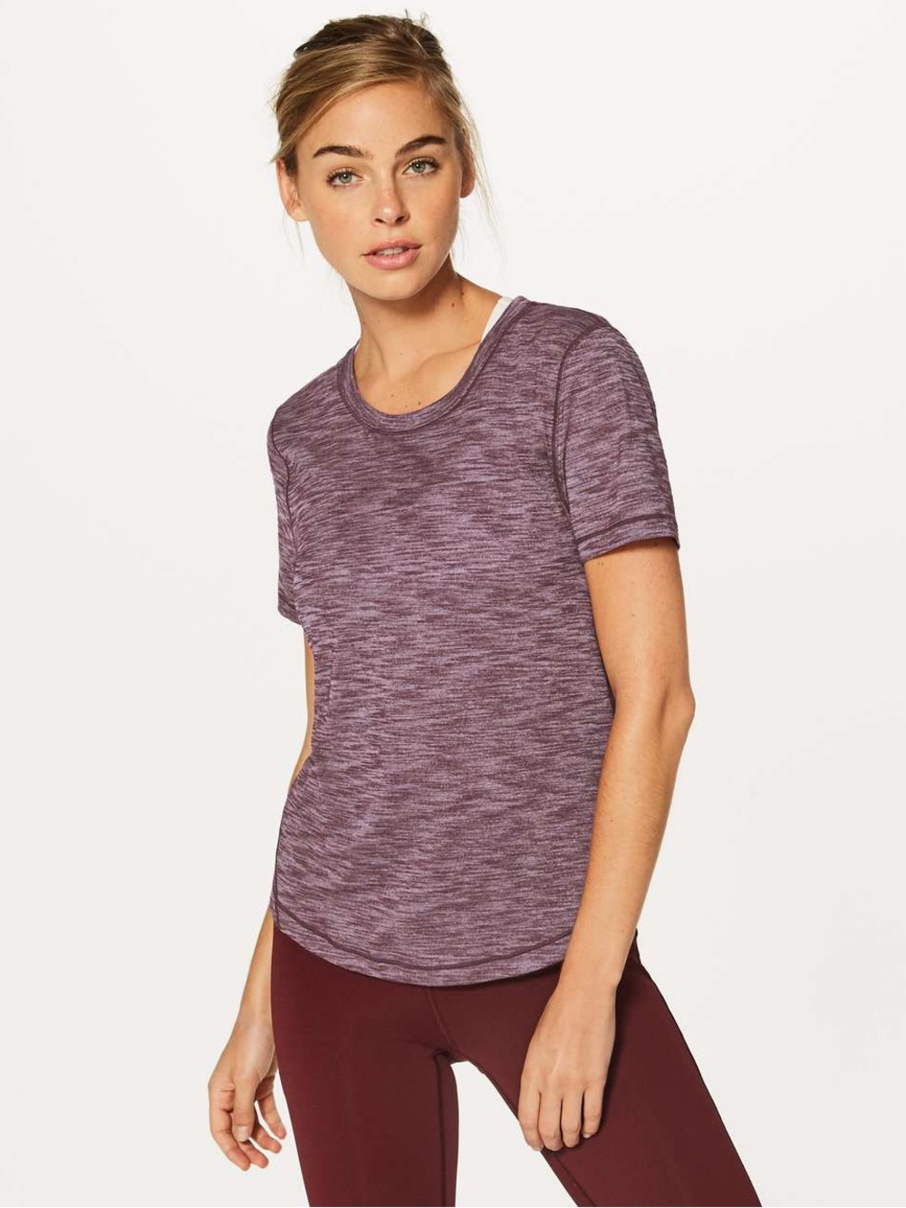 Lululemon Long Distance Short Sleeve in
Heathered Garnet